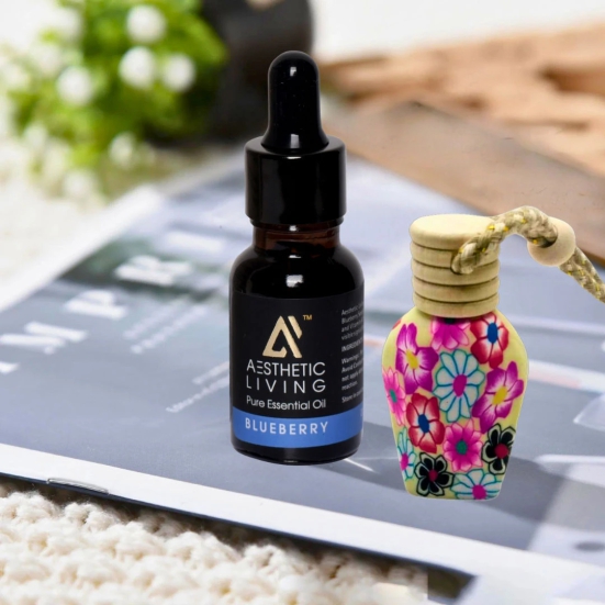 Aesthetic Living Car Aromatizer/ Diffuser Bottle with Essential Oil (Vase Shape-15 ml+ English Lavender Essential Oil, 15 ml)