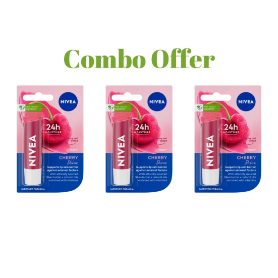 Nivea Chery Shine Lip Balm 4.8g | Nourished Lips | Combo Offer | Pack of 3