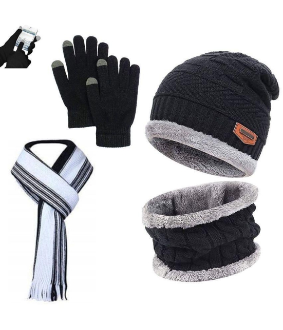 THRIFTKART - winter knit cap and scarf combo FOR for Men and Women for Travelling 1 CAP SET 1  Scarf 1 SET  Winter Gloves - One Size