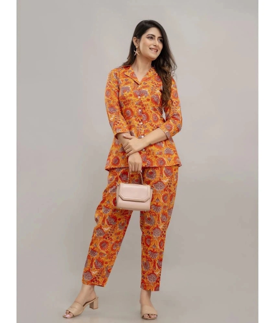 Frionkandy Orange Printed Pant Top Set - None