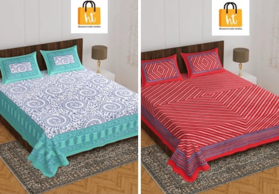 Bedsheet Adda-Combo Queen Size (90*100inches)-Jaipuri Double Bedsheet With 2 Matching Pillow Covers-RJ-14-COM-290