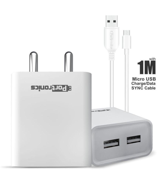 Portronics Adapto 66:2.4 A Charger with Dual USB Ports ,White (POR 1066) - White