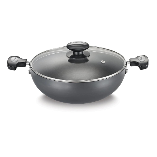 Prestige Hard Anodised Plus Gas and Induction Compatible Kadai  24 cm, Black