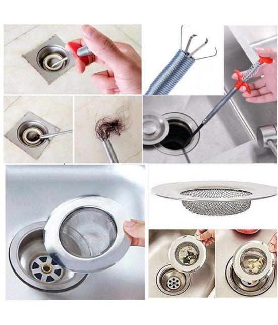 Stainless Steel Sink Strainer Kitchen Drain Basin Basket Filter Stopper Drainer/Jali +Drain Pipe Cleaning Sewer Dredging Tool, Clog Remover, Tube Drain