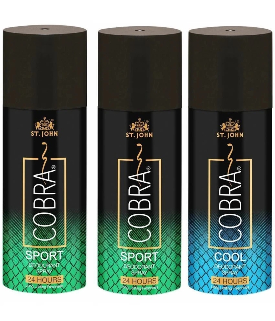 ST.JOHN Cobra Live,Cool & Sport Deodorant Spray for Men 150ml Each (450ml) Pack of 3