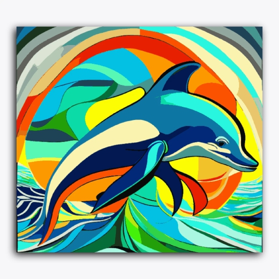 Dolphin with Colourful Strokes-Canvas Board / 18x20 inch / 32 Palette