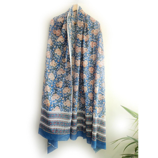 Baagru Hand Block Printed Cotton Mulmul Dupatta 115X225 Cm